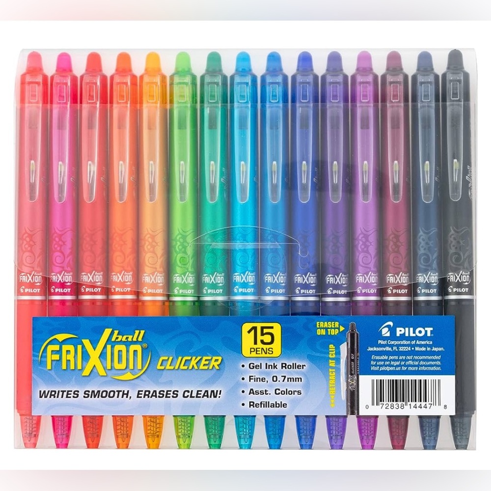 Pilot, FriXion Clicker Erasable Gel Pens, Fine Point 0.7 mm, Pack of 15